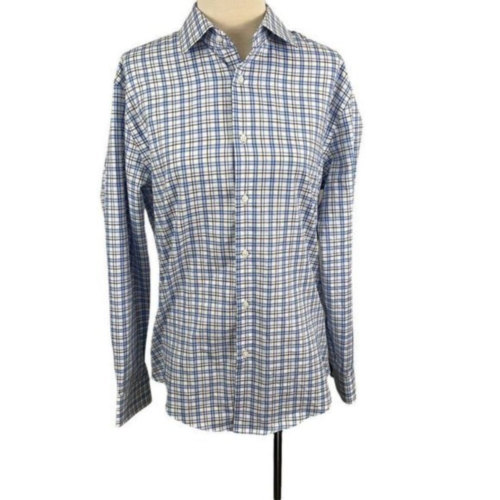 NWOT NORDSTROM Blue? White Plaid Button Down Dress Shirt (15)